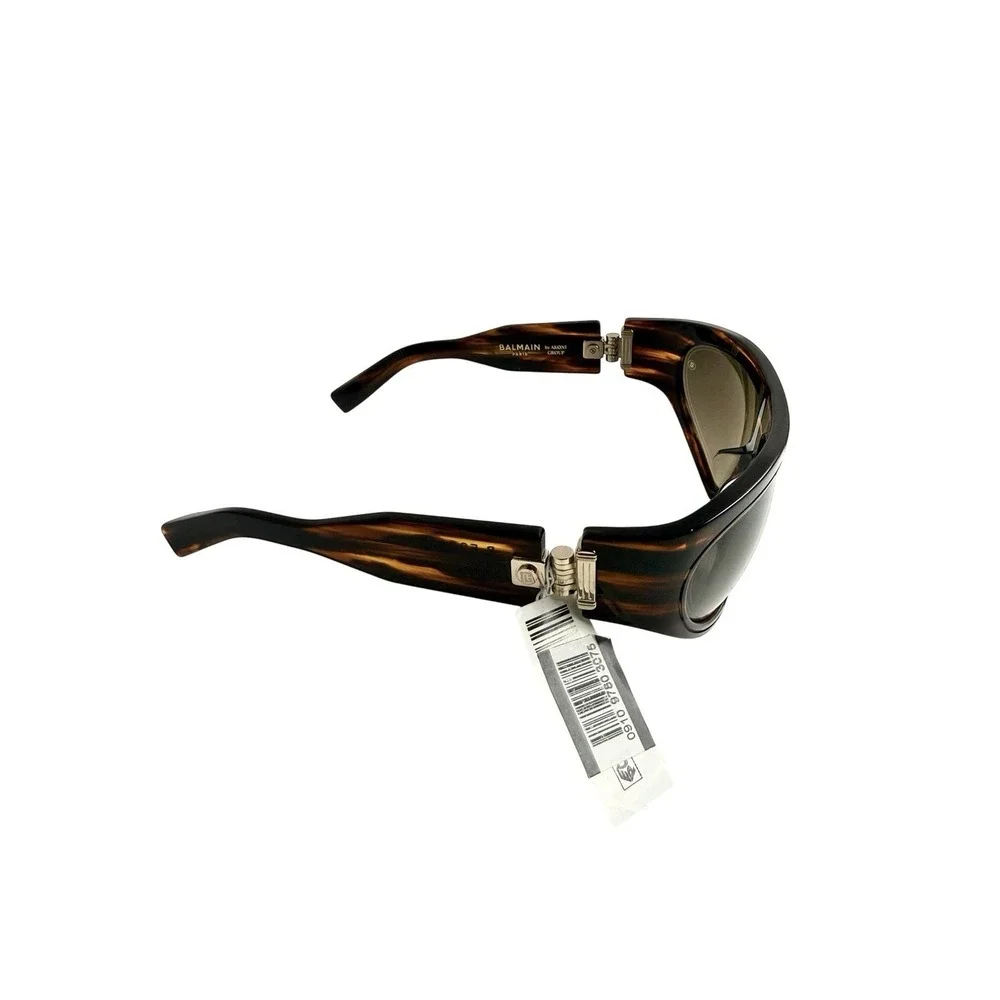 $790 Mens‎ Authentic BALMAIN 62mm Shield Novelty Sunglasses Havana Brown